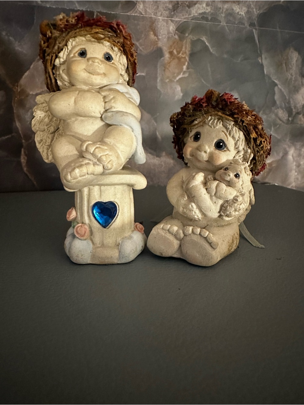 Decorative Cherub Figurine Set in Cream with Brown Accents